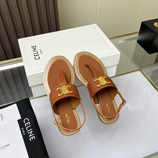 Женские кожаные сандалии Celine Premium - Brown   