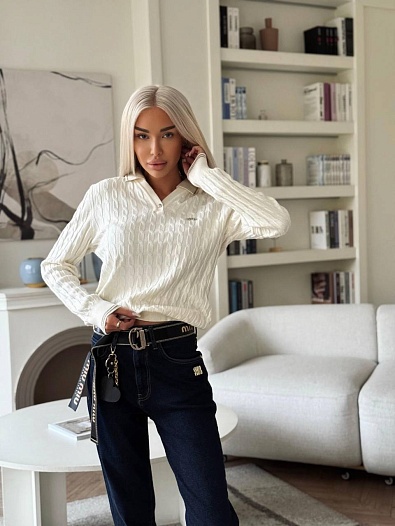 Женское поло с длинным рукавом MIU MIU premium - White   