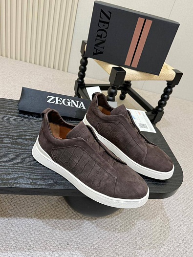 Мужские кроссовки Zegna Triple Stitch Alligator - Brown   
