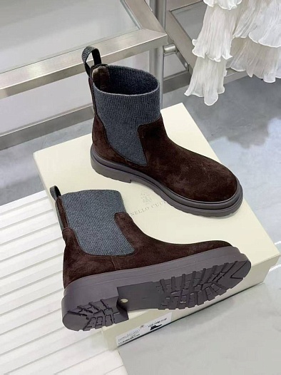 Женские замшевые сапоги Brunello Cucinelli premium - Brown   