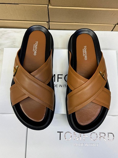Кожаные шлёпанцы Tom Ford Preston - Brown   