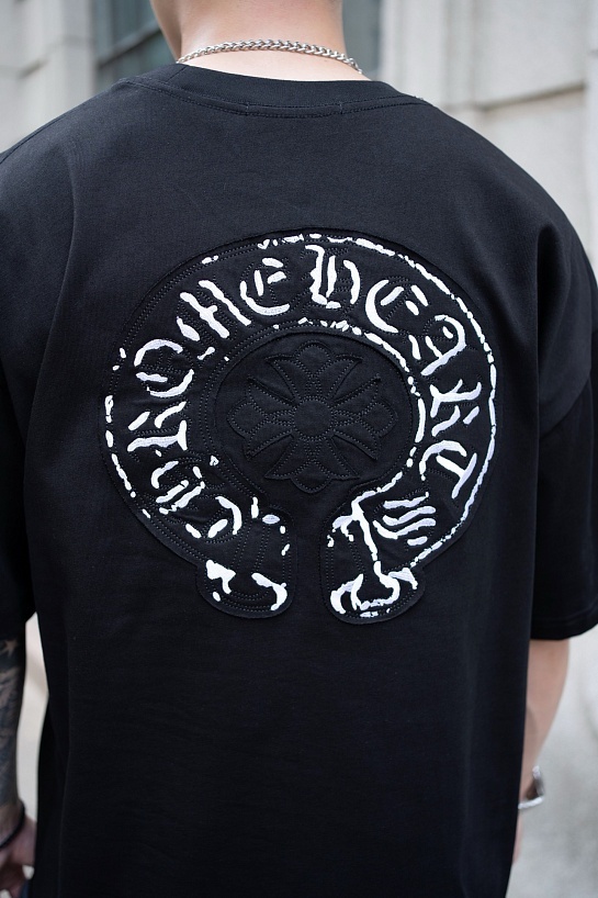 Чёрная оверсайз футболка Chrome Hearts Premium