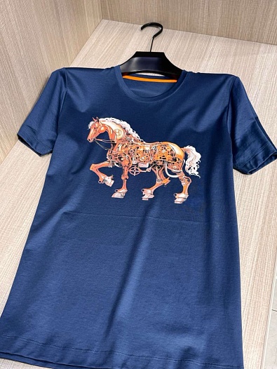 Футболка синего цвета Hermes Premium   