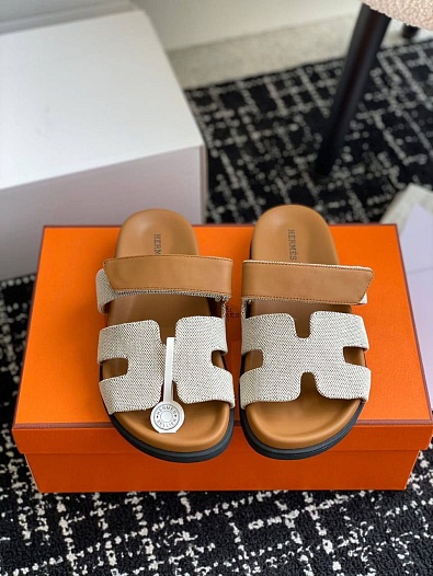 Женские сандалии Hermes Premium - Brown / White   