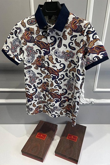 Мужское белое поло Etro с узором пейсли   