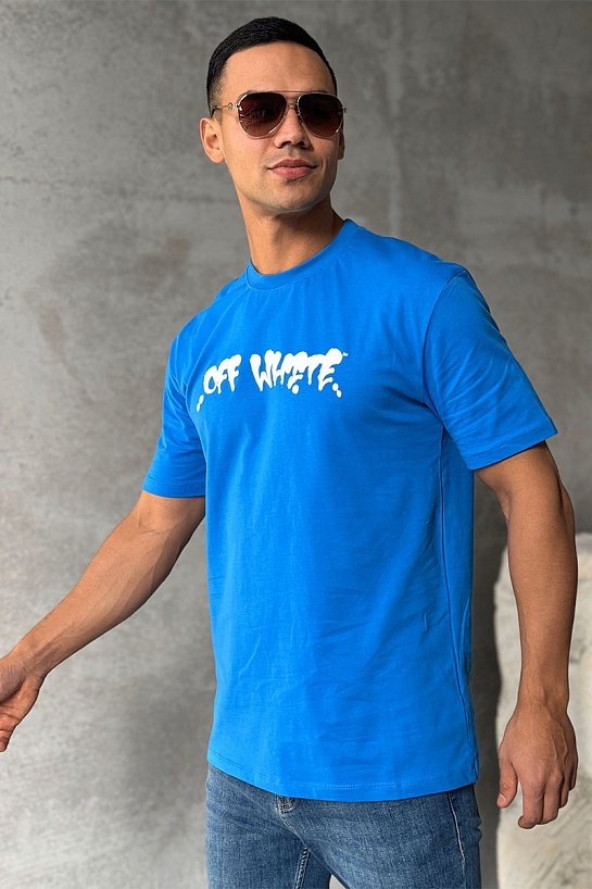 Синяя оверсайз футболка Off-White logo-print