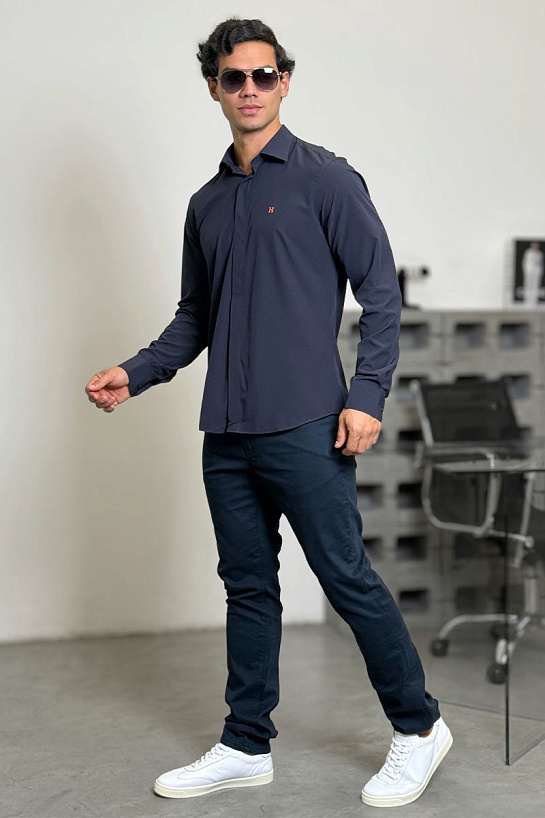 Мужская рубашка Hermes H embroidered - Navy