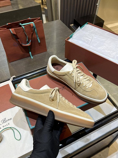 Женские замшевые кроссовки Loro Piana Premium - Beige   