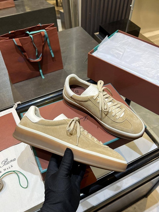 Женские замшевые кроссовки Loro Piana Premium - Beige