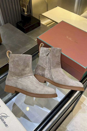 Женские замшевые сапоги Loro Piana premium - Grey   