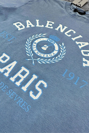 Синяя оверсайз футболка Balenciaga College est.1917   