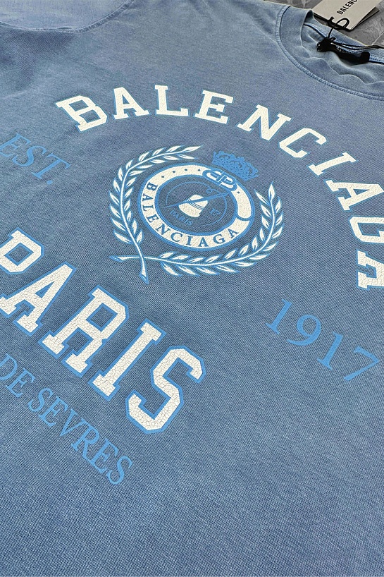 Синяя оверсайз футболка Balenciaga College est.1917