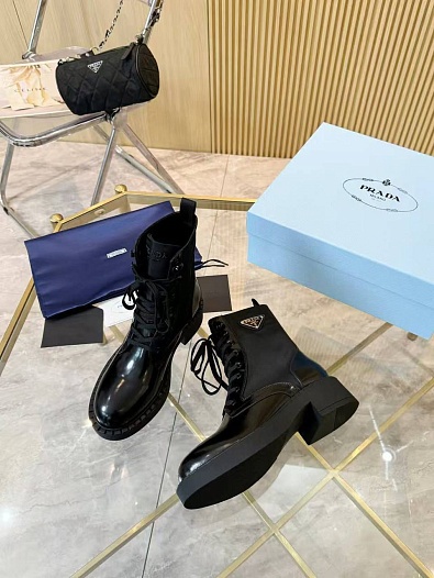 Женские кожаные ботинки Prada premium - Black   