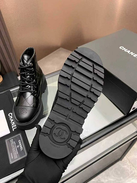 Женские кожаные ботинки Chanel premium - Black
