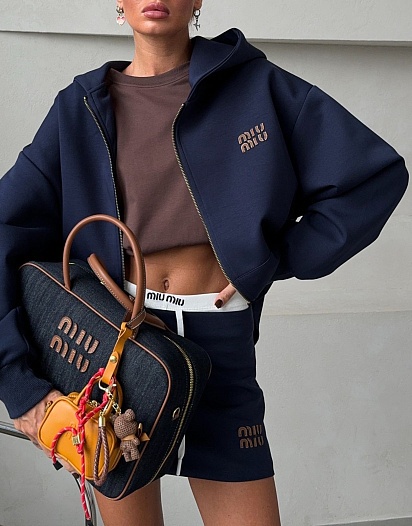 Женский костюм тройка MIU MIU синего цвета   