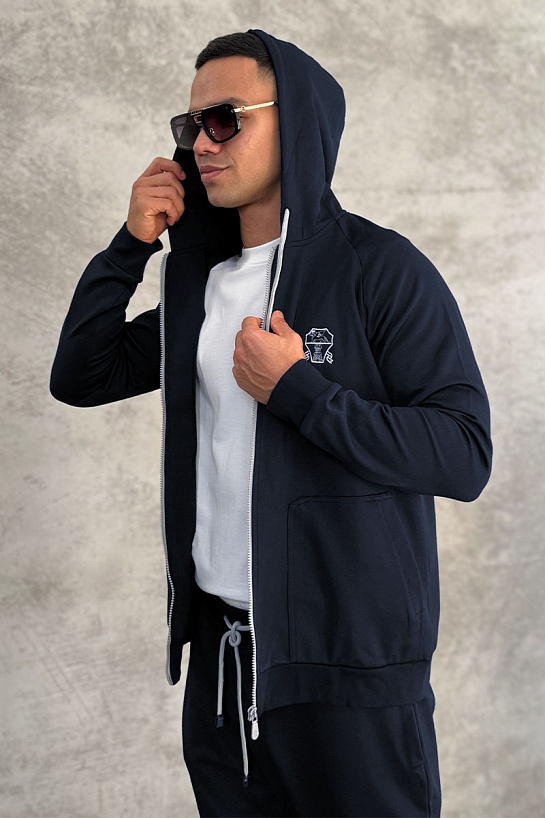Кофта на молнии Brunello Cucinelli logo-embroidered - Navy