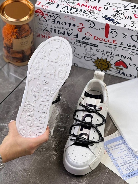 Белые кожаные кроссовки Dolce & Gabbana