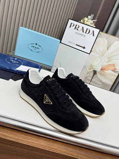 Женские замшевые кроссовки Prada Premium - Black   
