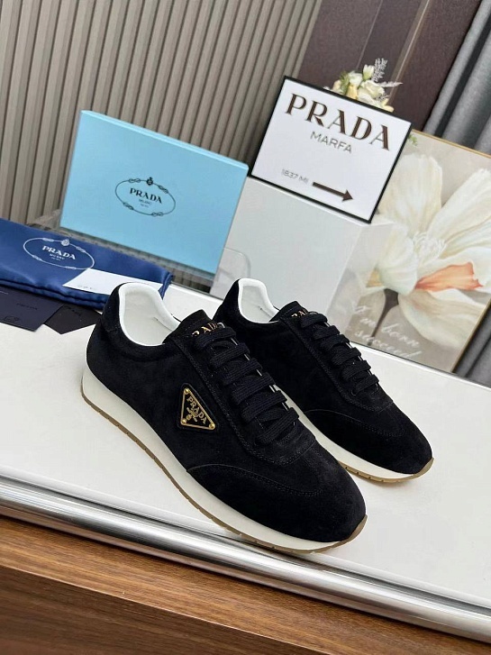 Женские замшевые кроссовки Prada Premium - Black