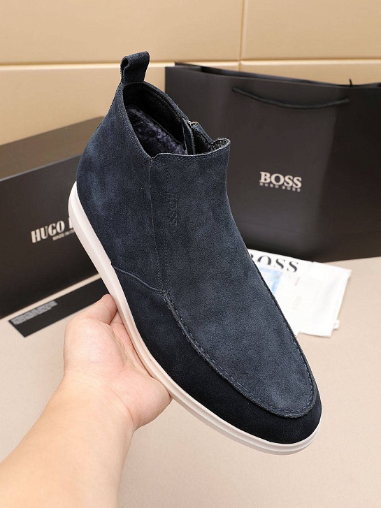 Замшевые лоферы с мехом Hugo Boss high-top - Navy