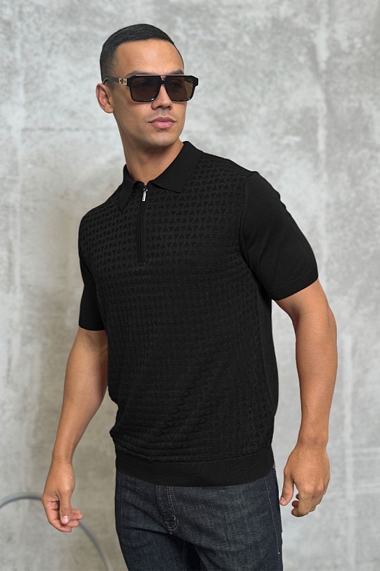 Мужское поло чёрного цвета Zilli zip neck