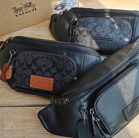 Кожаная сумка на пояс Coach Track - Black