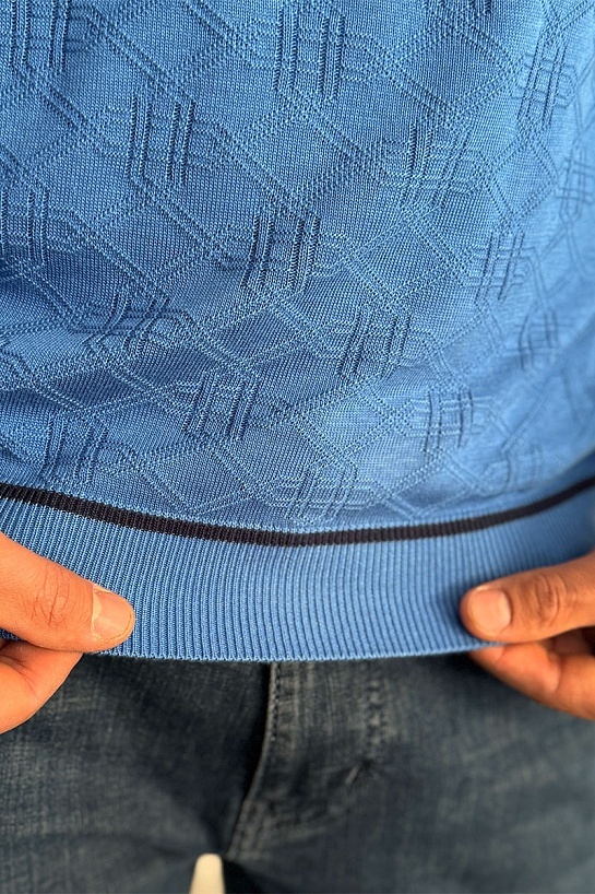 Синее поло с длинным рукавом Stefano Ricci zip-up