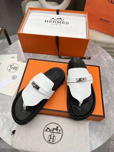 Женские кожаные шлёпанцы Hermes Empire premium   