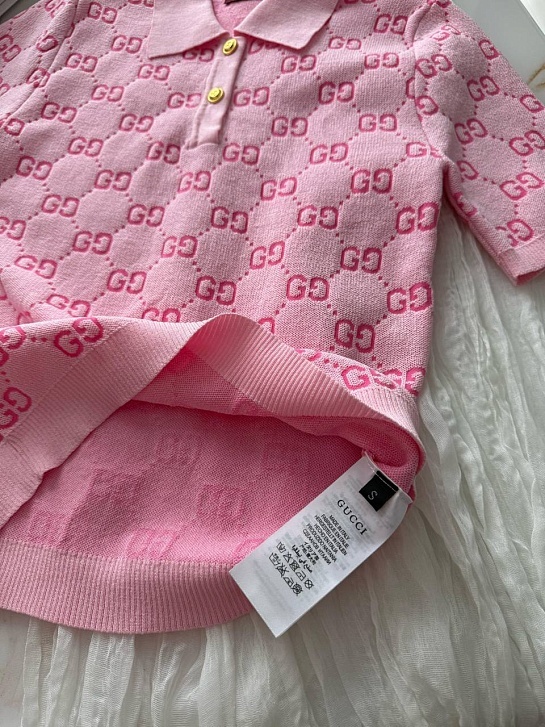 Розовое женское поло Gucci GG monogram-pattern