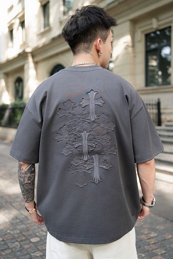 Серая оверсайз футболка Chrome Hearts Premium   