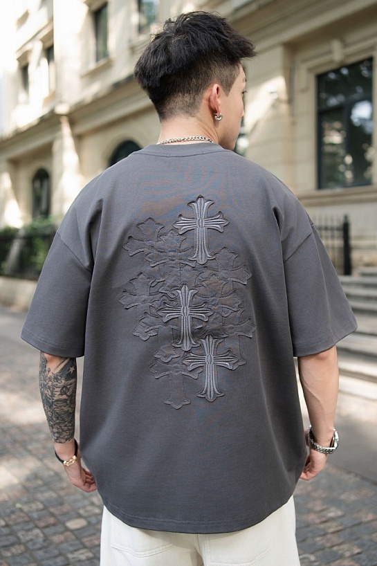 Серая оверсайз футболка Chrome Hearts Premium