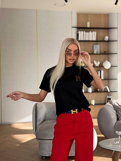 Женская чёрная футболка Hermes premium    