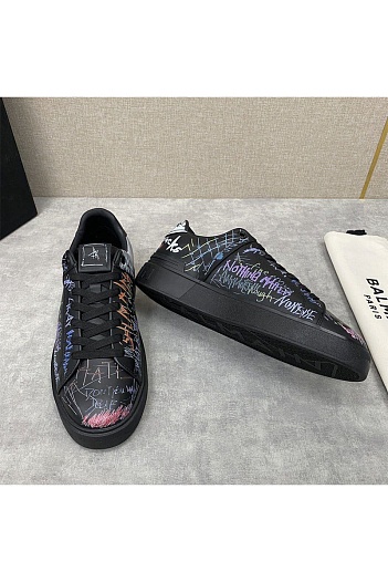 Чёрные кожаные кроссовки Balmain B-Court Graffiti   
