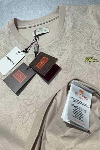 Бежевая мужская футболка Etro embroidered-logo   