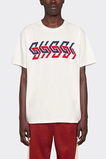 Белая оверсайз футболка Gucci mirror-logo   