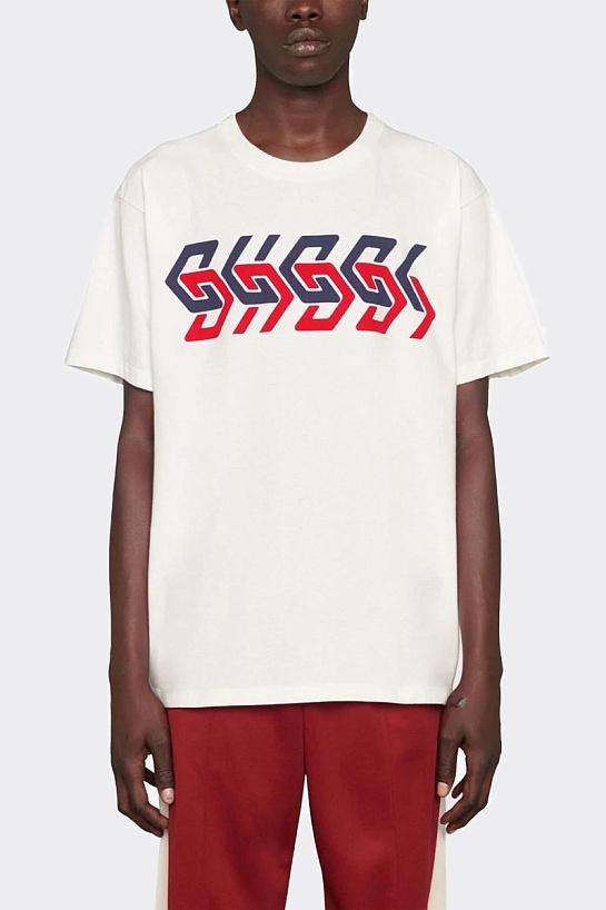 Белая оверсайз футболка Gucci mirror-logo