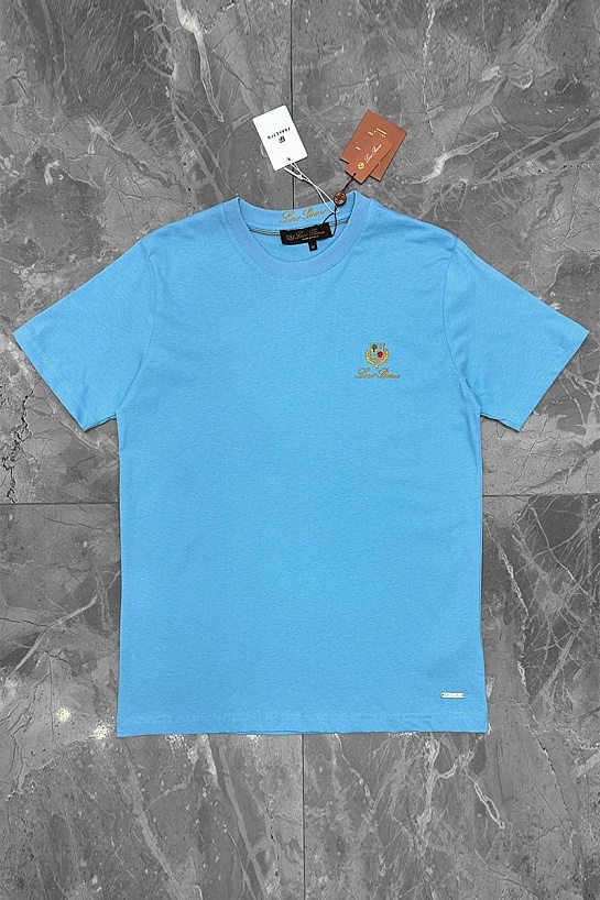 Футболка голубого цвета Loro Piana logo-embroidered