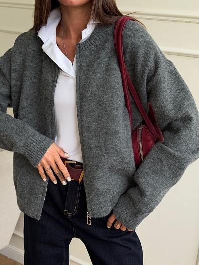 Женская кофта с шапкой Ganni серого цвета   