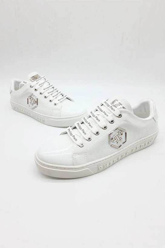 Кожаные кроссовки Philipp Plein белого цвета