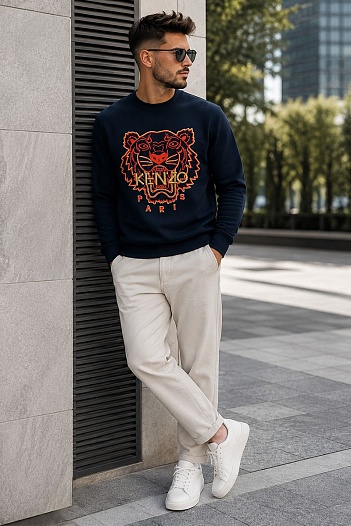 Синий мужской свитшот Kenzo Tiger Head embroidered   