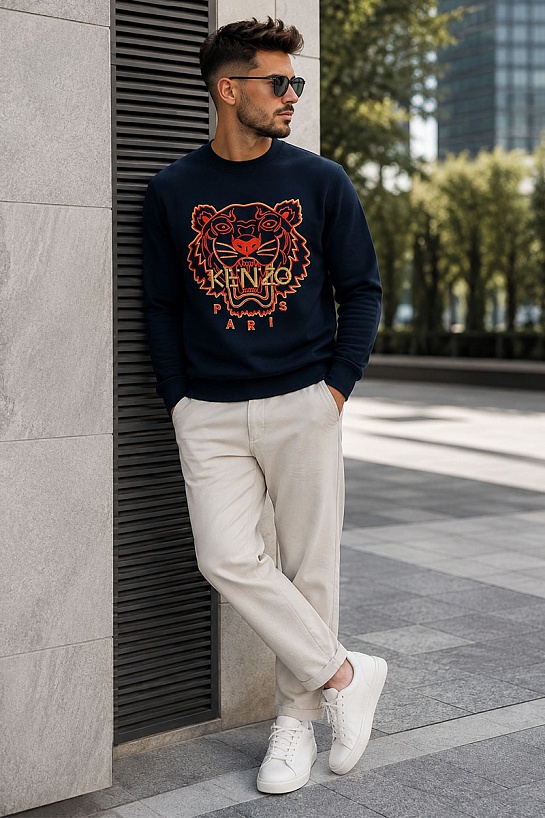 Синий мужской свитшот Kenzo Tiger Head embroidered