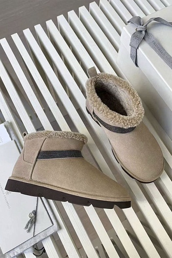 Женские замшевые угги с мехом Brunello Cucinelli Premium - Beige   