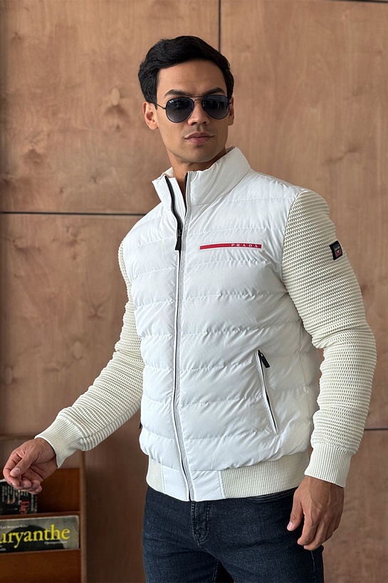 Куртка с вязаными рукавами Prada Linea Rossa - White