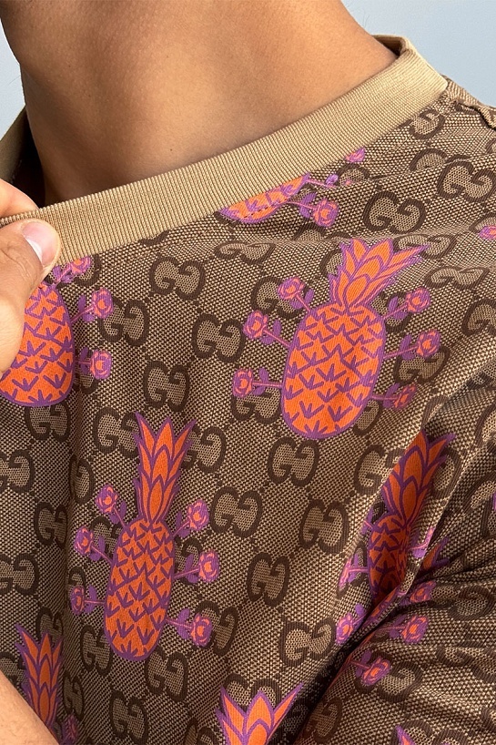 Брендовая оверсайз футболка Gucci Pineapples - Brown