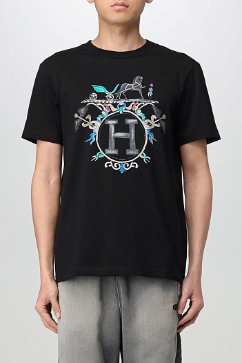 Мужская чёрная футболка Hermes graphic-print   