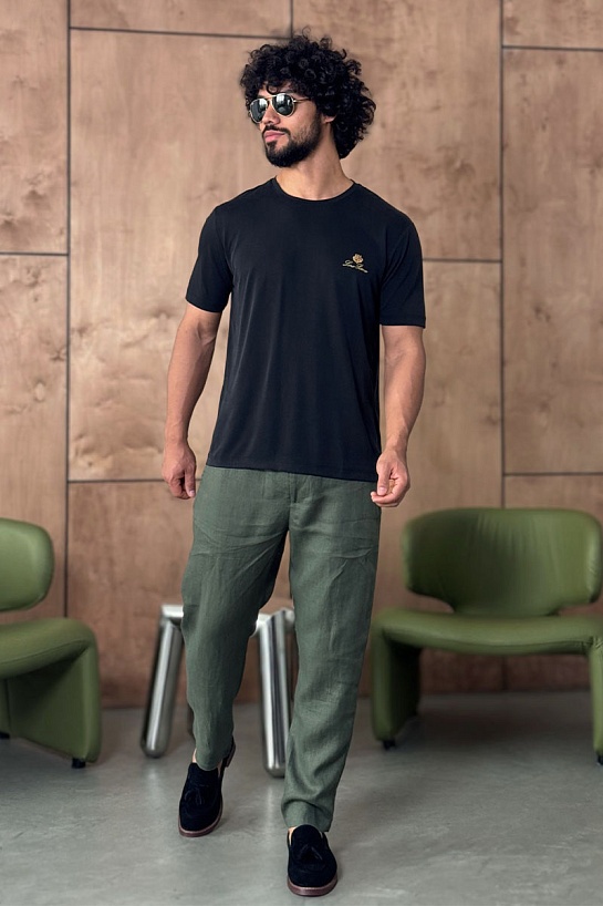 Мужская чёрная футболка Loro Piana logo-embroidered