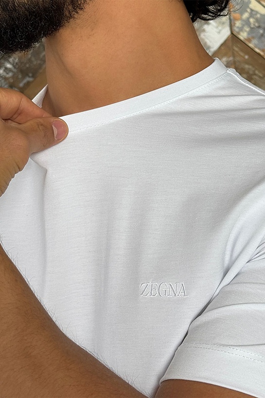 Мужская белая футболка Zegna logo-embroidered