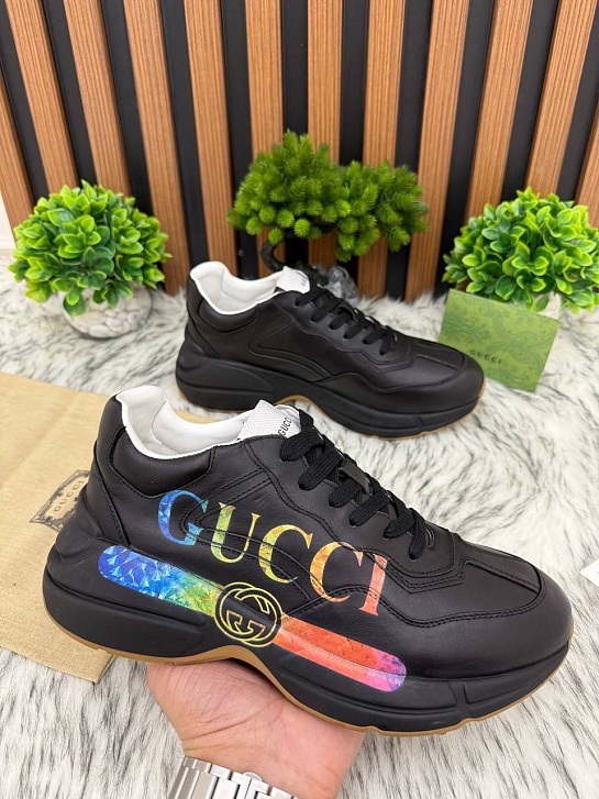 Кожаные кроссовки Gucci GG Rhyton - Black