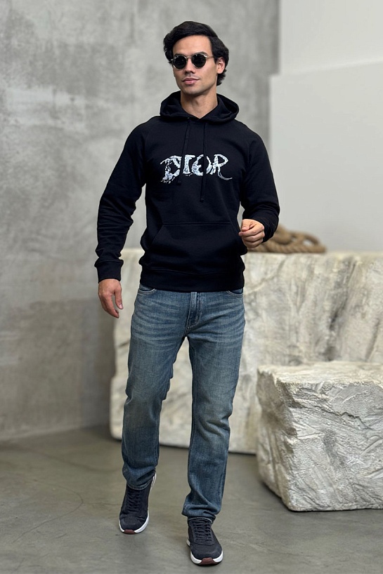 Чёрное оверсайз худи Dior logo-print