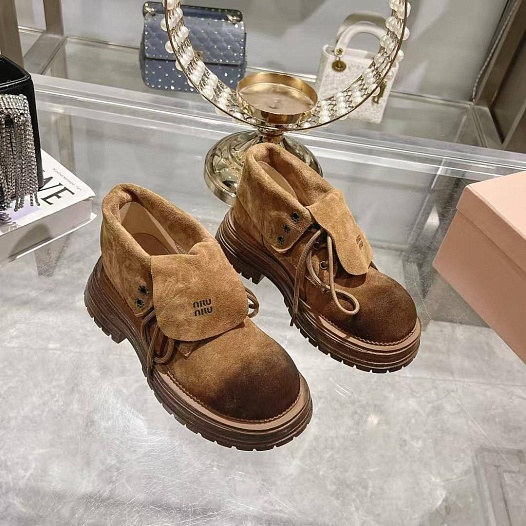 Женские замшевые ботинки MIU MIU Premium - Chestnut   